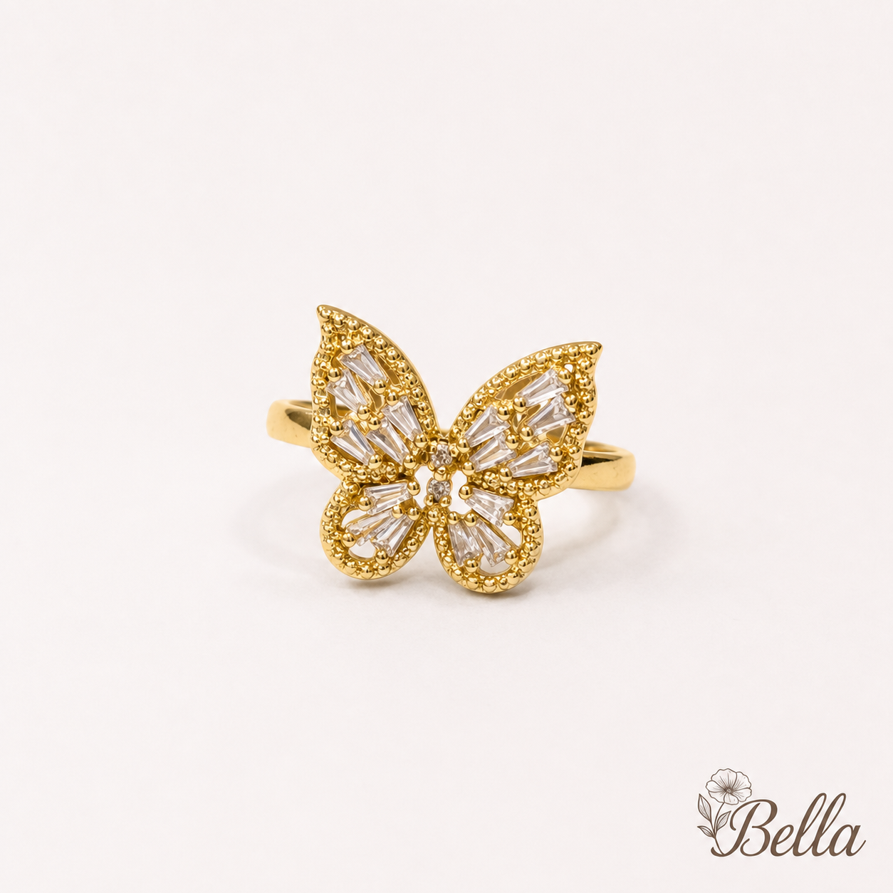 Bague "Papillon de Cristal" Dorée