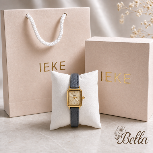 Montre IEKE Rectangulaire Cuir Bleu - Originale Coffret