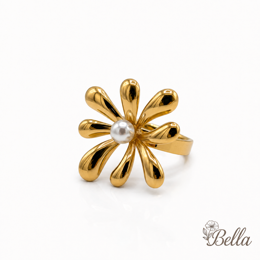 Bague Fleur En Acier Inoxydable
