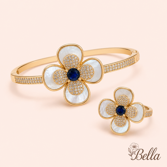 Bracelet & Bague Fleur – En Plaqué Or Garanti